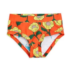 Mini RodiniKids Mini Rodini Child Flowers AOP High Waisted Swim Pants - Orange