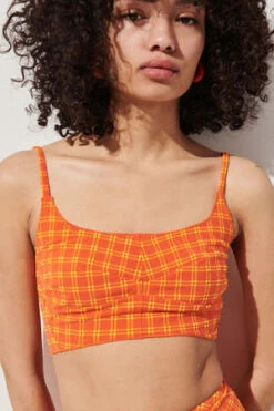 Rachel ComeyLabora Swim Top - Orange Plaid